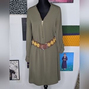 River Island Green Sheath Dress V-neck Long Sleeve